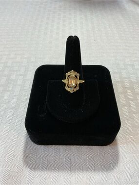Champagne Yellow Emerald Cut Faceted Gold Tone Ring